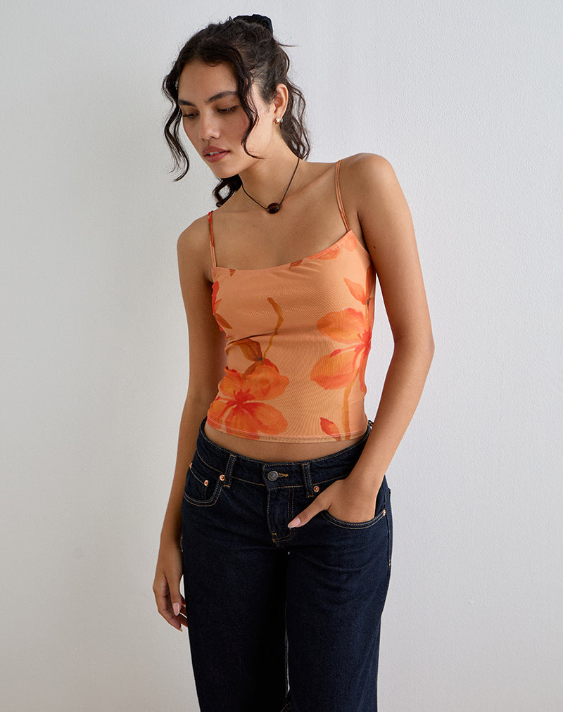 Immagine di Jefita Cami Top in Watercolour Hibiscus Orange