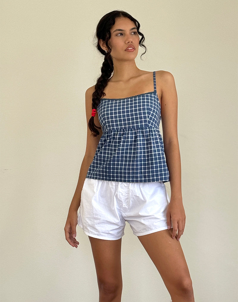 Top Jeju in popeline tartan della Marina