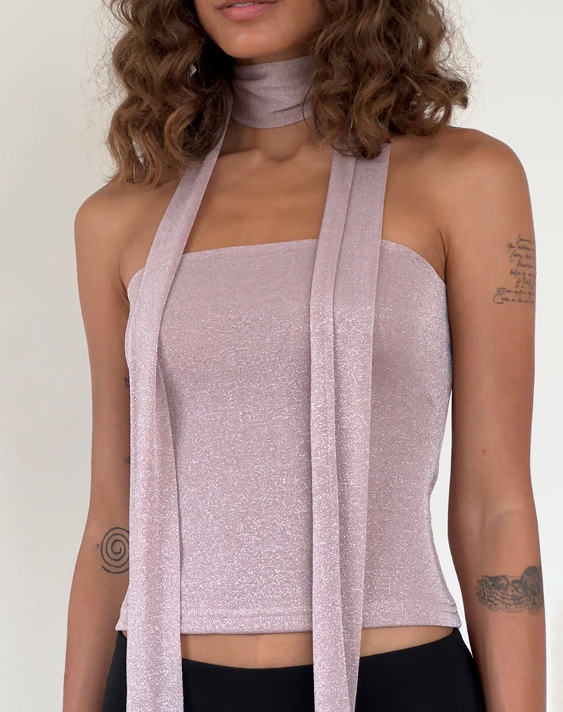 Top a fascia e sciarpa Jeldia in rosa shimmer