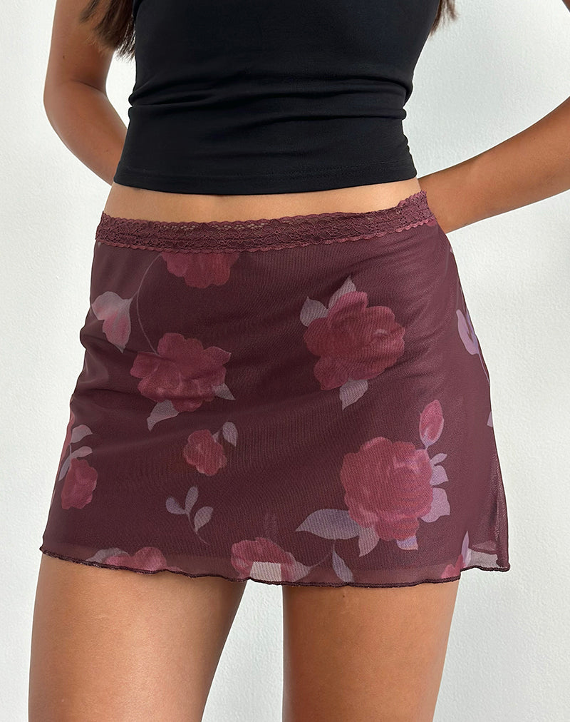 Immagine di Jeor Mini Skirt in Blooming Rose Borgogna