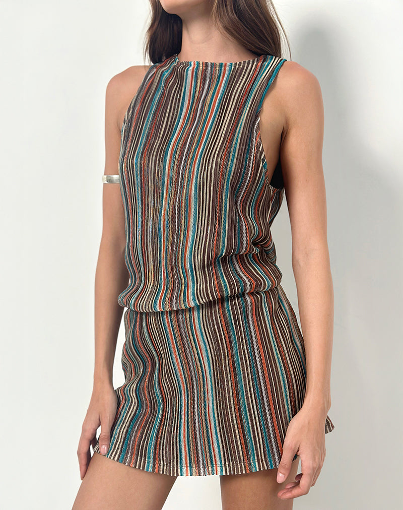 Immagine di Jhani Mini Dress in Shimmer Plisse Blu e Marrone
