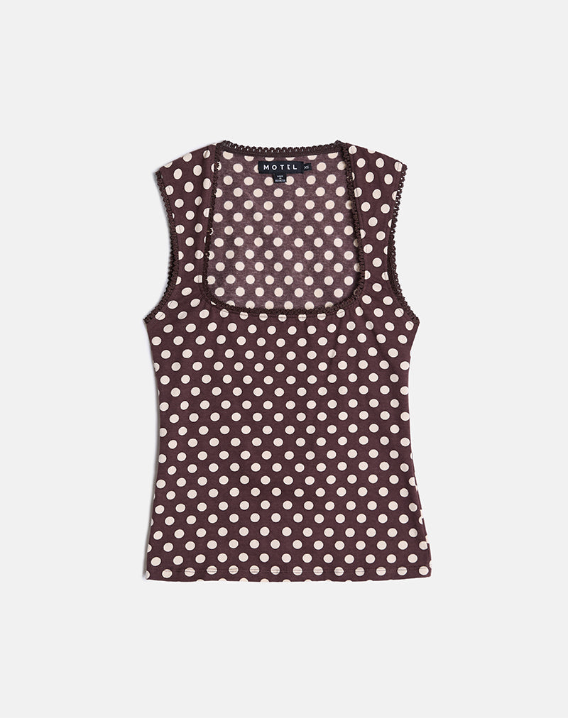 Top a cuore Jinalo in marrone con piccoli pois crema