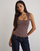 Immagine di Jinalo Top a cuore in marrone con piccole stampe a pois crema
