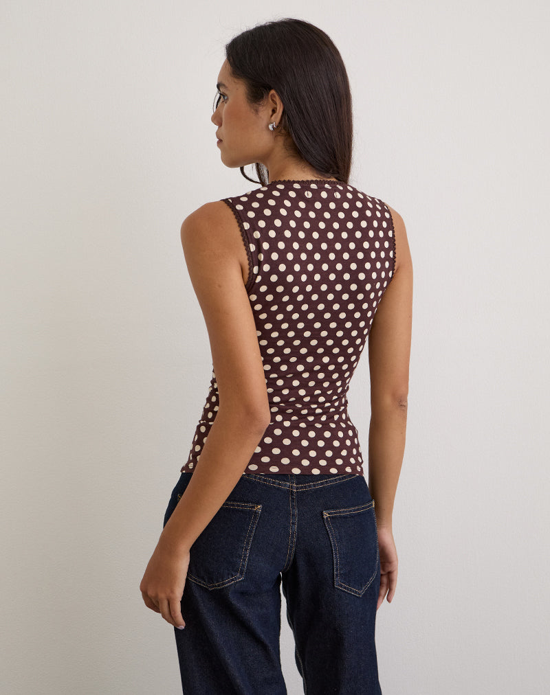 Immagine di Jinalo Top a cuore in marrone con piccole stampe a pois crema