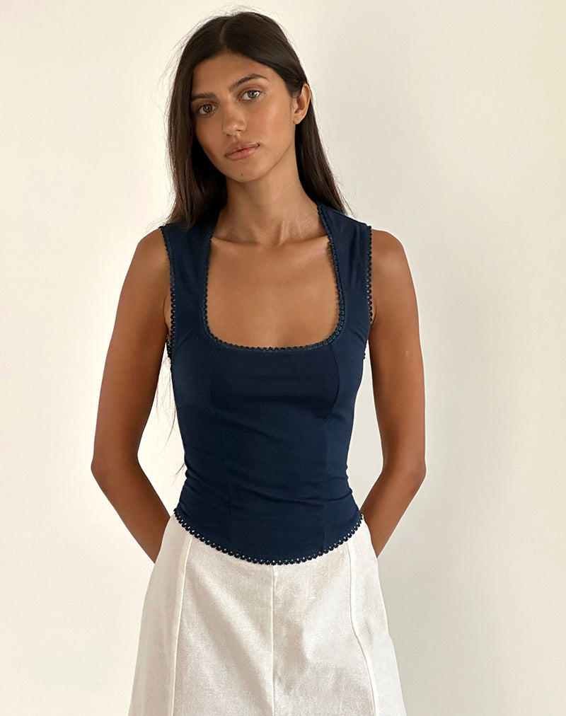 Jinisa - Top con corsetto in blu