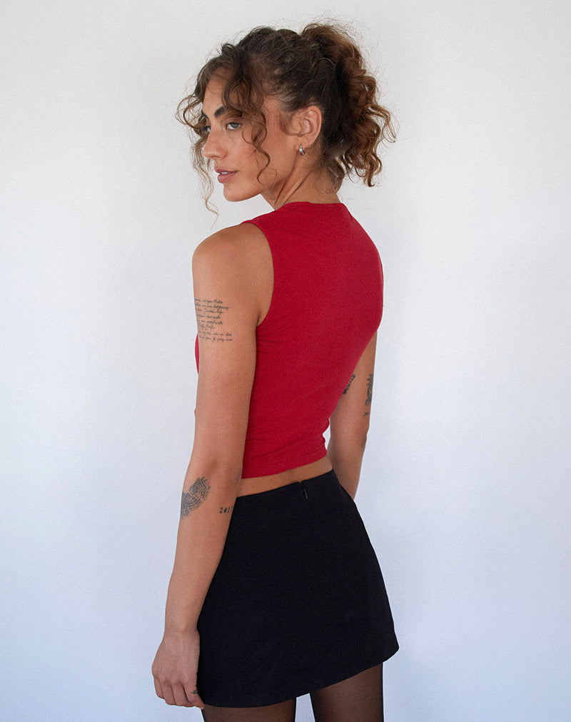 Immagine di Jiniso Crop Top in rosso adrenalinico con fiocchi neri