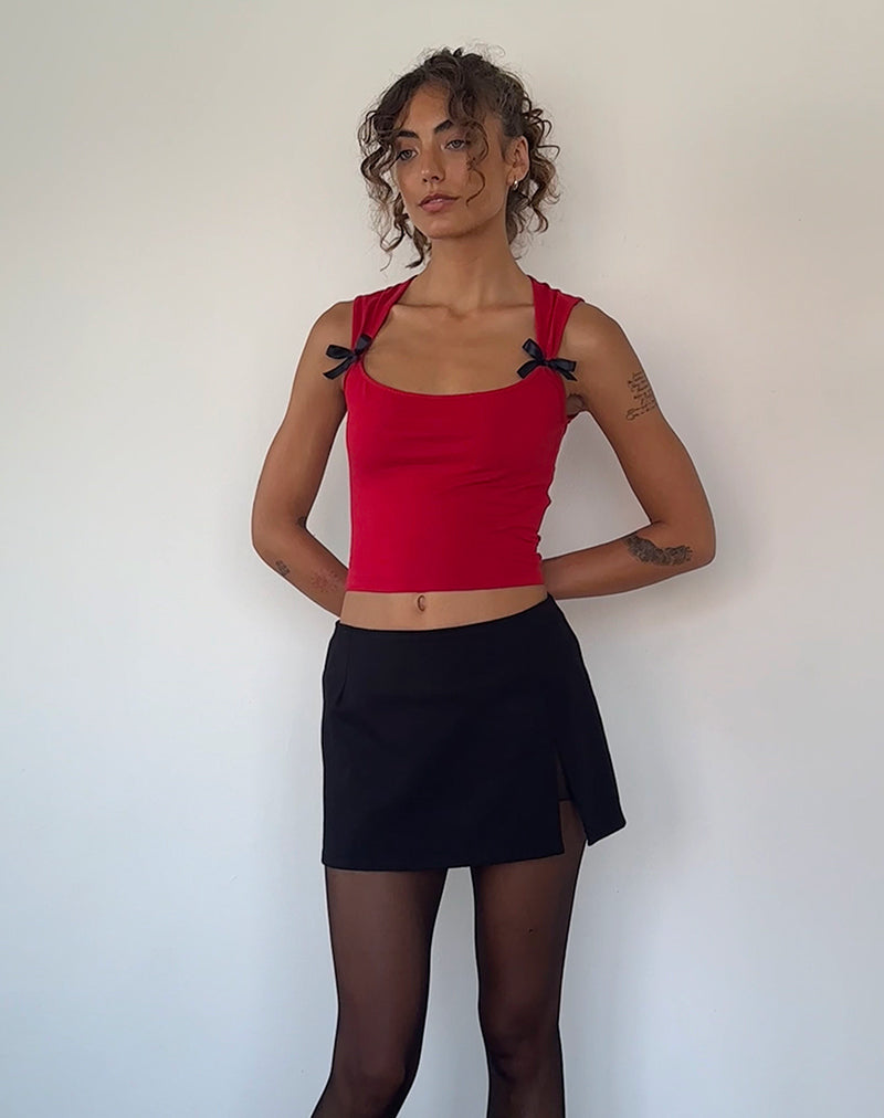 Immagine di Jiniso Crop Top in rosso adrenalinico con fiocchi neri