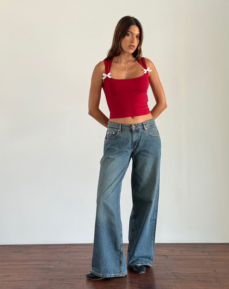 Immagine di Jiniso Crop Top rosso adrenalina con fiocchi rosa