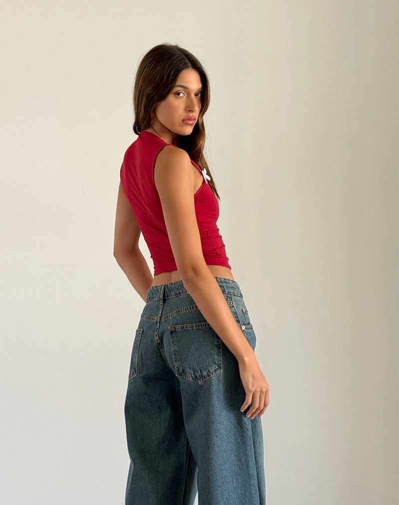 Immagine di Jiniso Crop Top rosso adrenalina con fiocchi rosa