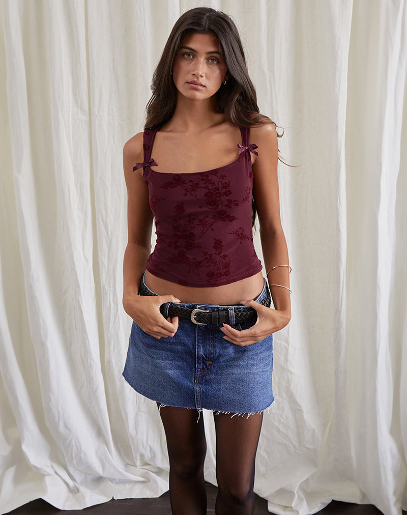 Immagine di Jiniso Gilet top in flock di fiori botanici Maroon