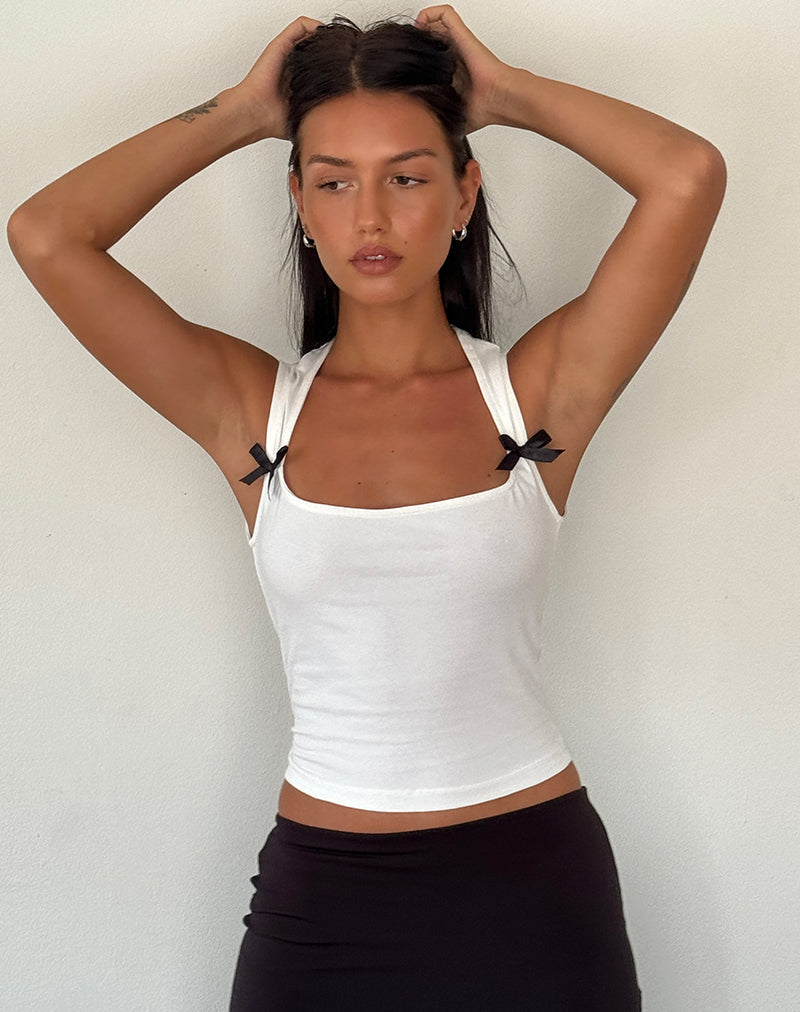 Immagine di Jiniso Crop Top in bianco sporco con fiocchi neri