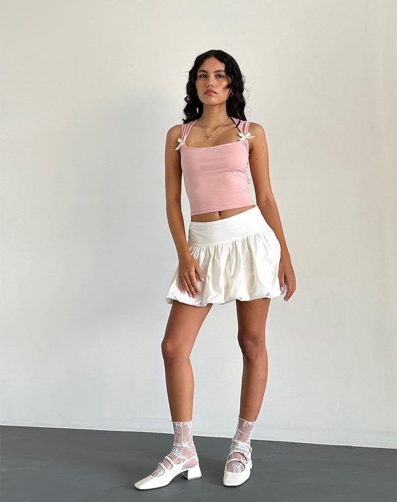 Immagine di Jiniso Crop Top in Rosa Signora con fiocchi avorio