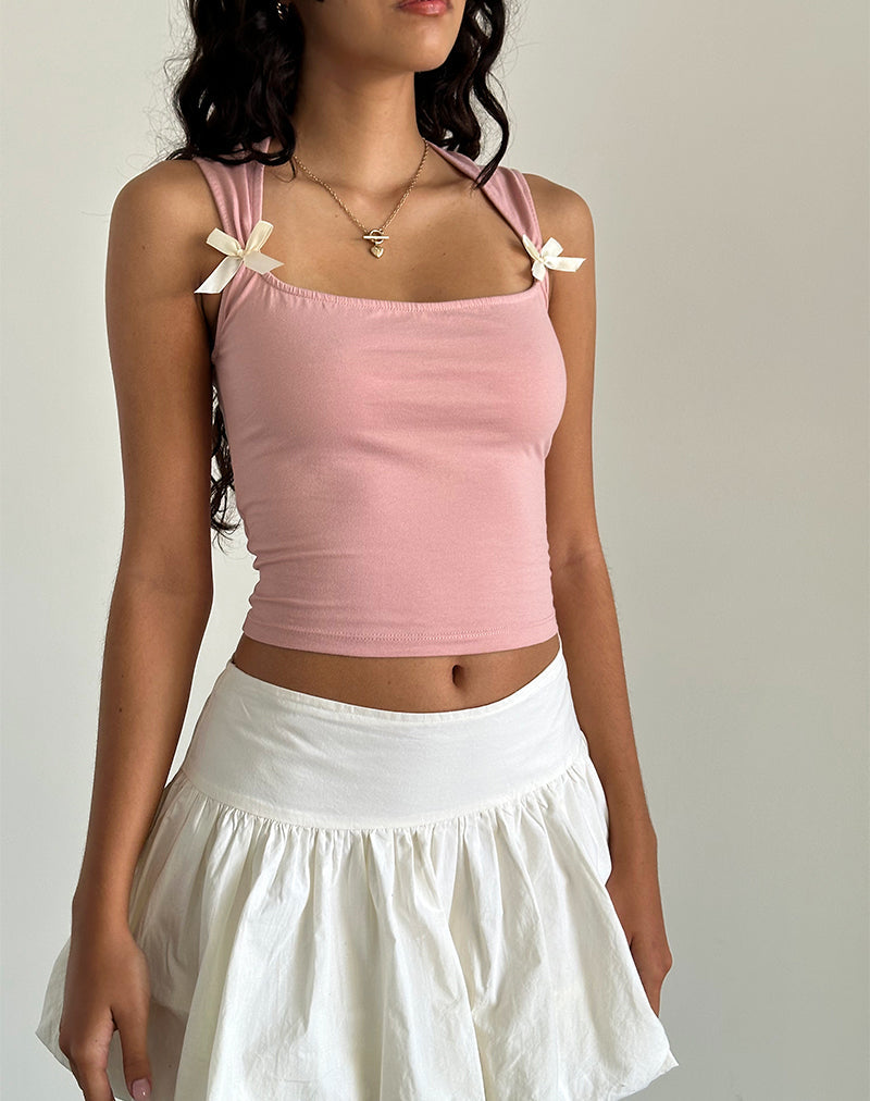 Crop Top Jiniso in rosa lady con fiocchi avorio