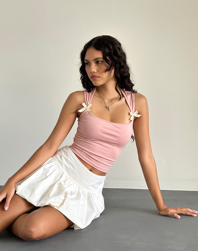 Crop Top Jiniso in rosa lady con fiocchi avorio