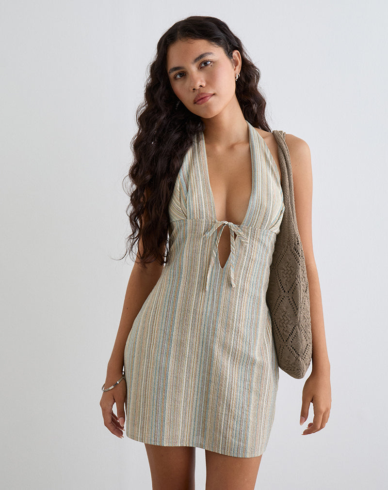 Immagine di Jioner Mini Dress in Stripe Yellow con fodera