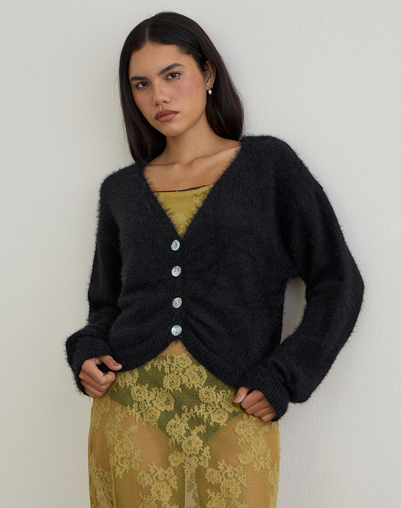 Jiyo - Cardigan arricciato in maglia nera