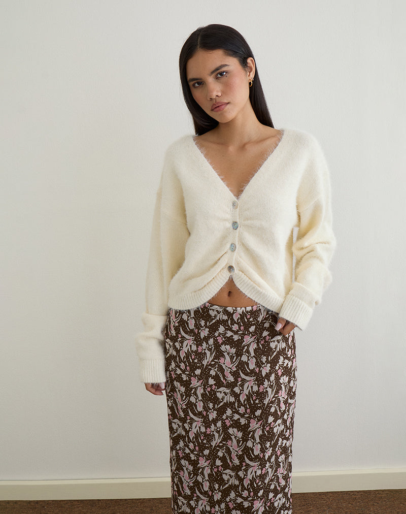 Immagine di Jiyo Cardigan arricciato in maglia avorio
