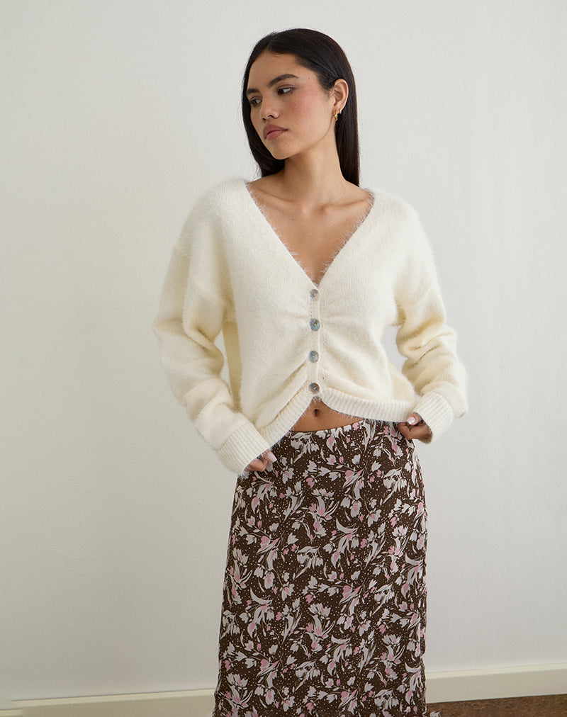 Immagine di Jiyo Cardigan arricciato in maglia avorio