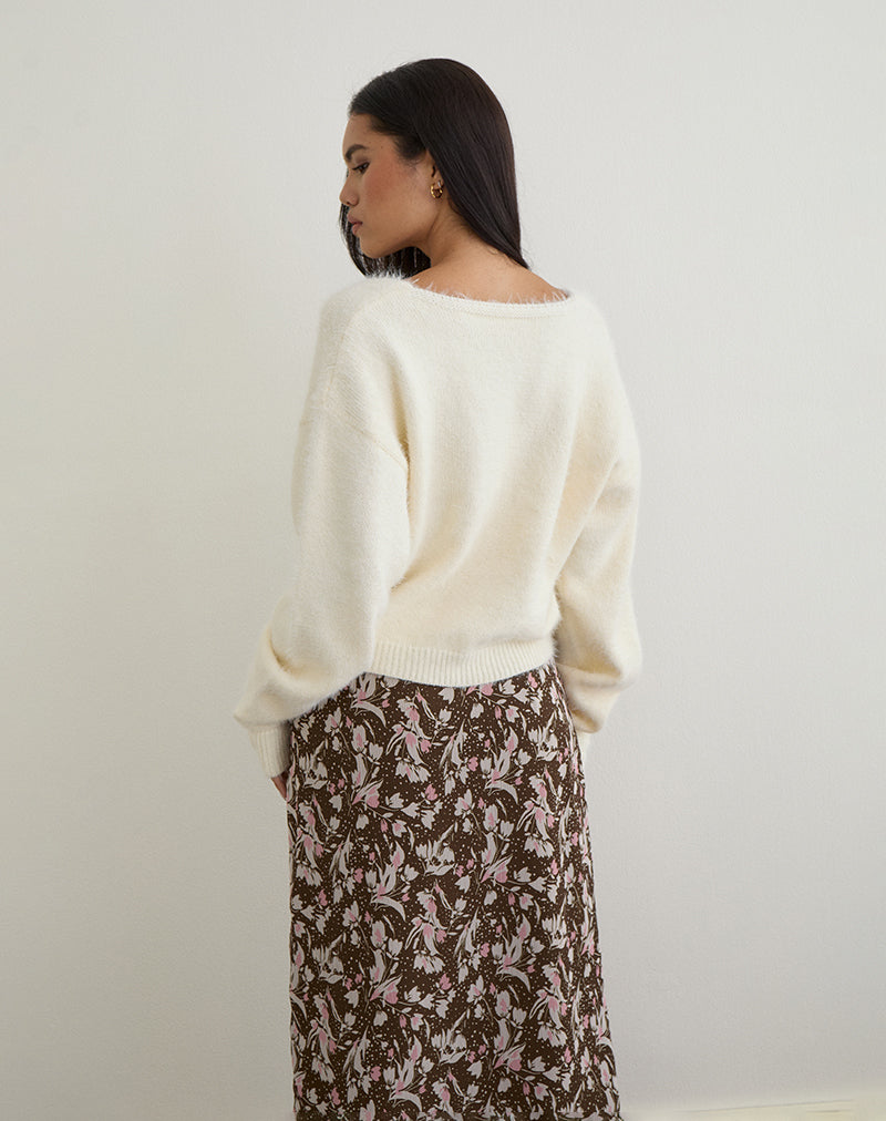 Immagine di Jiyo Cardigan arricciato in maglia avorio