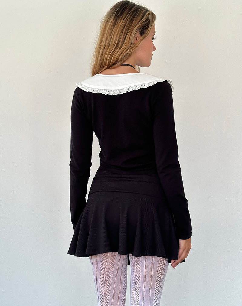 Immagine di Jodine Cardigan lavorato a maglia in nero con balze bianche