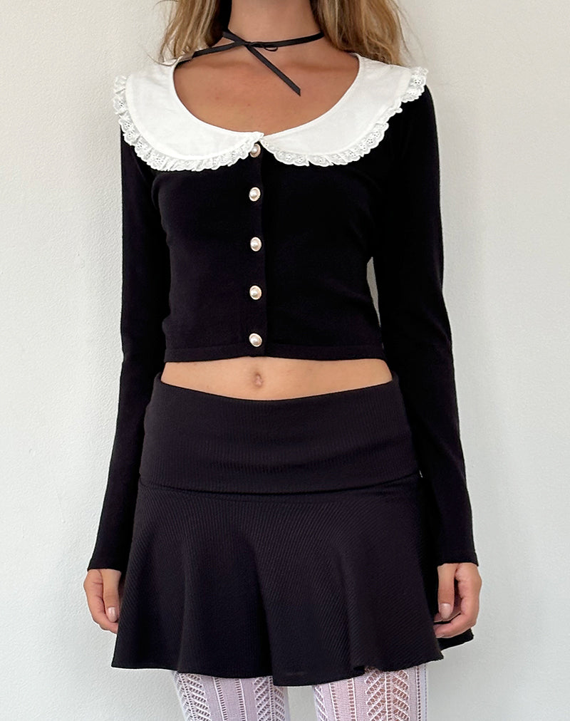 Cardigan in maglia Jodine nero con balze bianche