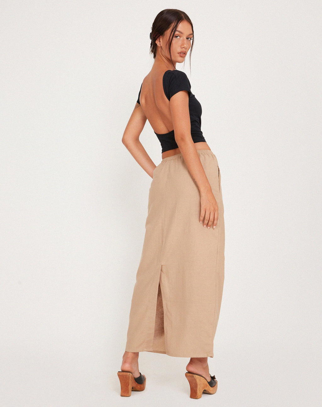 MOTEL X JACQUIE Joelene - Maxi gonna a vita alta in taupe chiaro