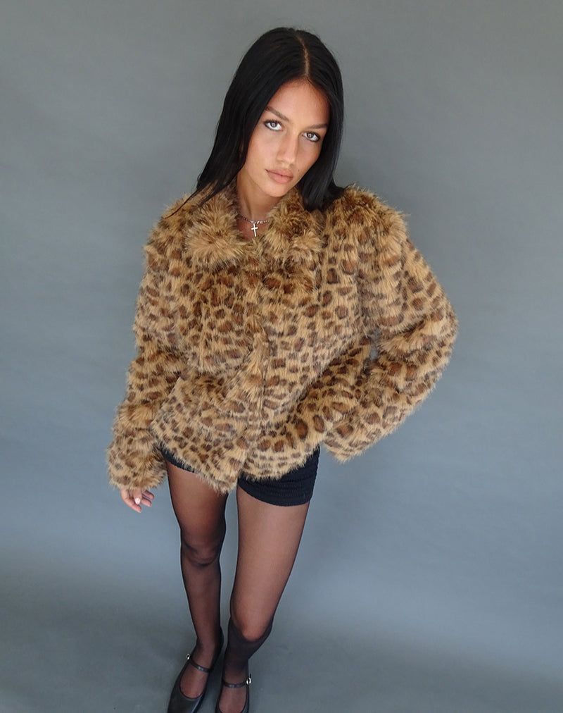 Giacca Joji in pelliccia sintetica color leopardo marrone