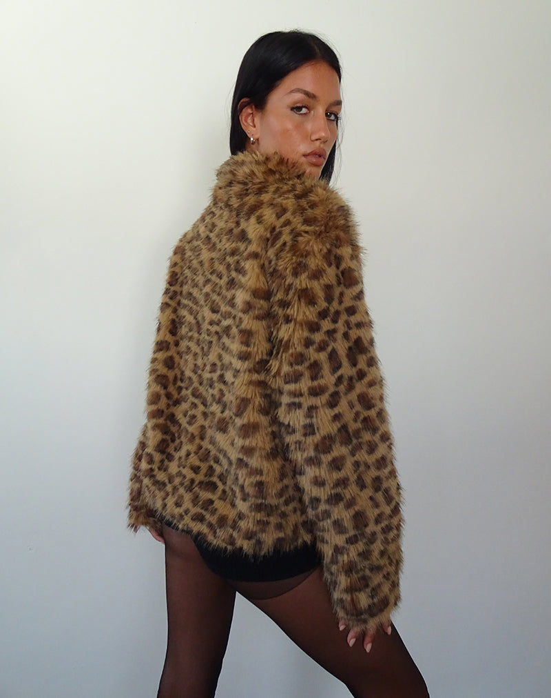 Immagine di Joji Crop Faux Fur Jacket in Brown Leopard