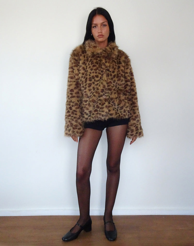 Immagine di Joji Crop Faux Fur Jacket in Brown Leopard