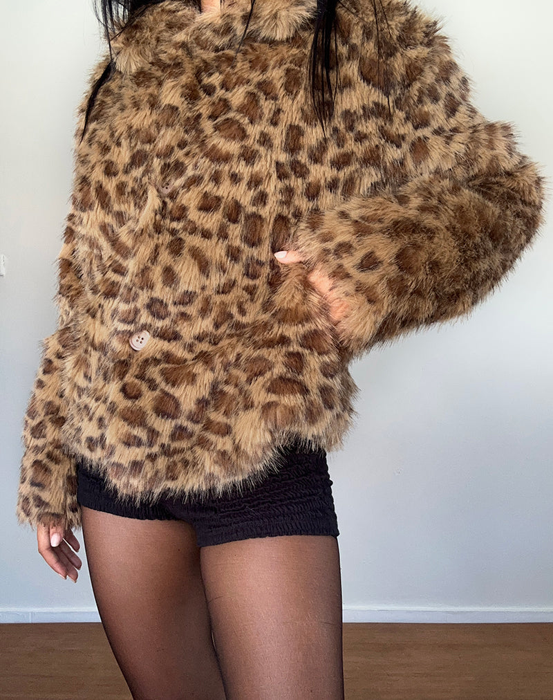 Immagine di Joji Crop Faux Fur Jacket in Brown Leopard