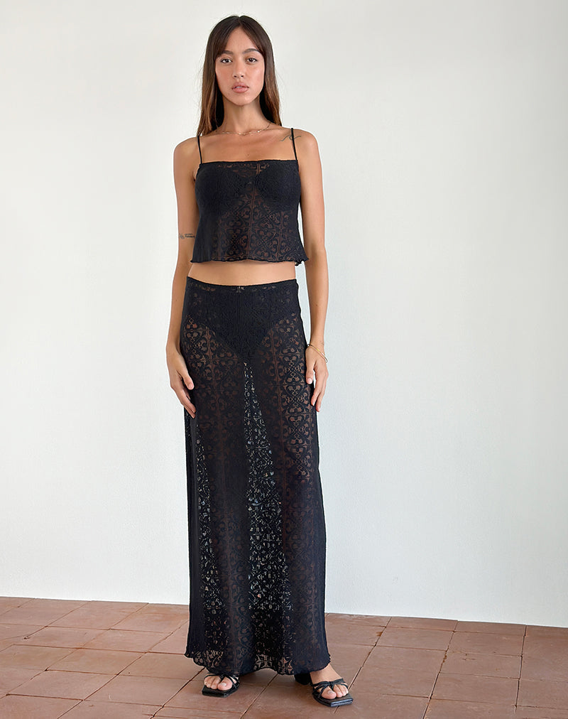 Maxi gonna Layla in pizzo trifoglio nero