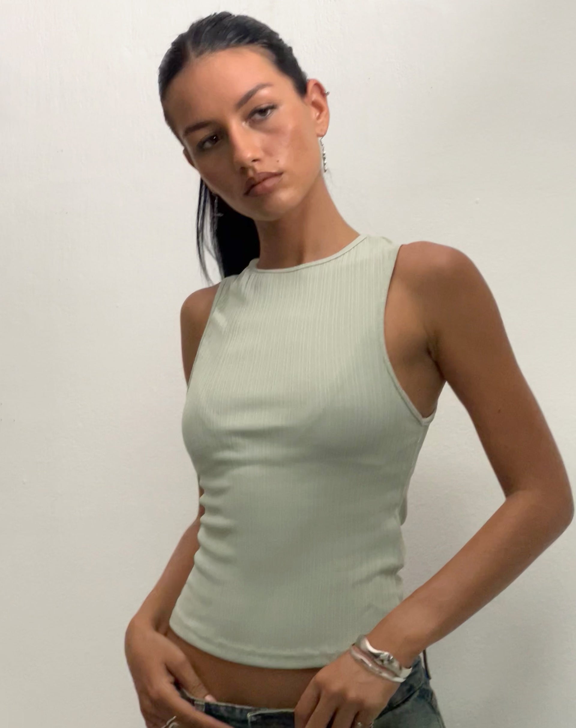 Immagine di Jordin Top a collo alto in jersey a coste Menta