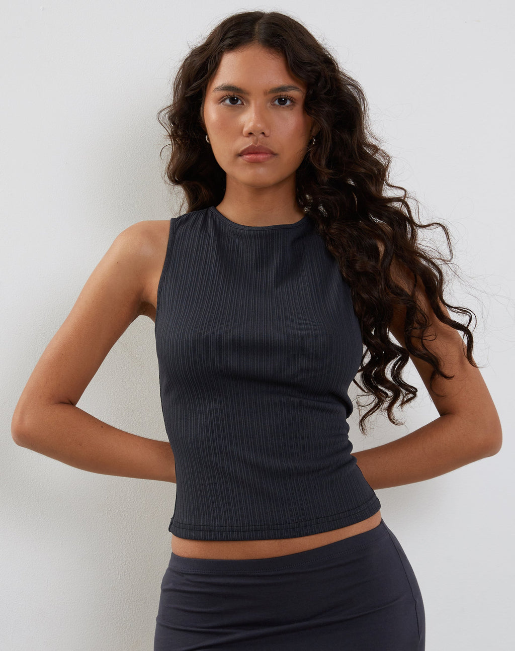 Jordin - Top in jersey a collo alto a costine Ocean Storm