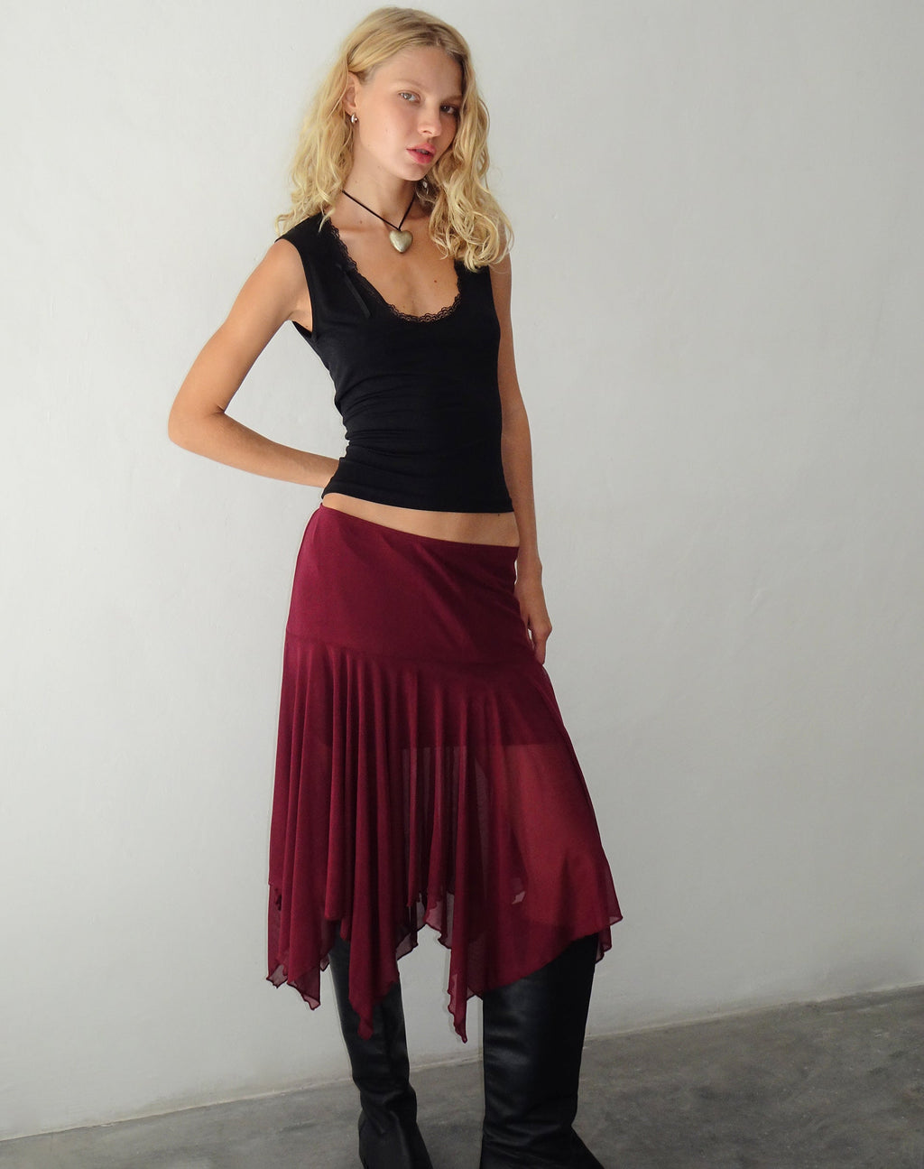 Jovali - Gonna midi a vita bassa in maglia marrone