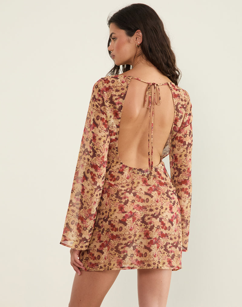 Mini abito Jovia in chiffon a fiori arrugginiti