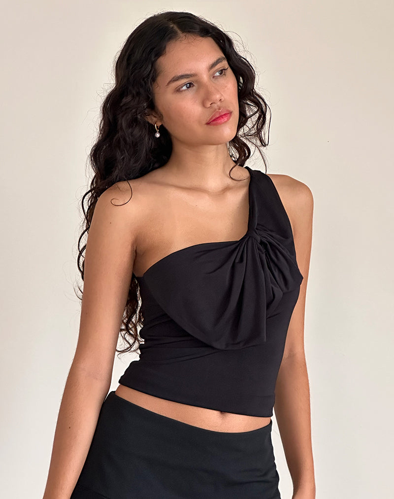 Jovie - Top monospalla con fiocco in nero