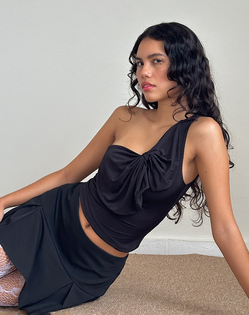 Immagine di Jovie One Shoulder Slinky Bow Top in nero
