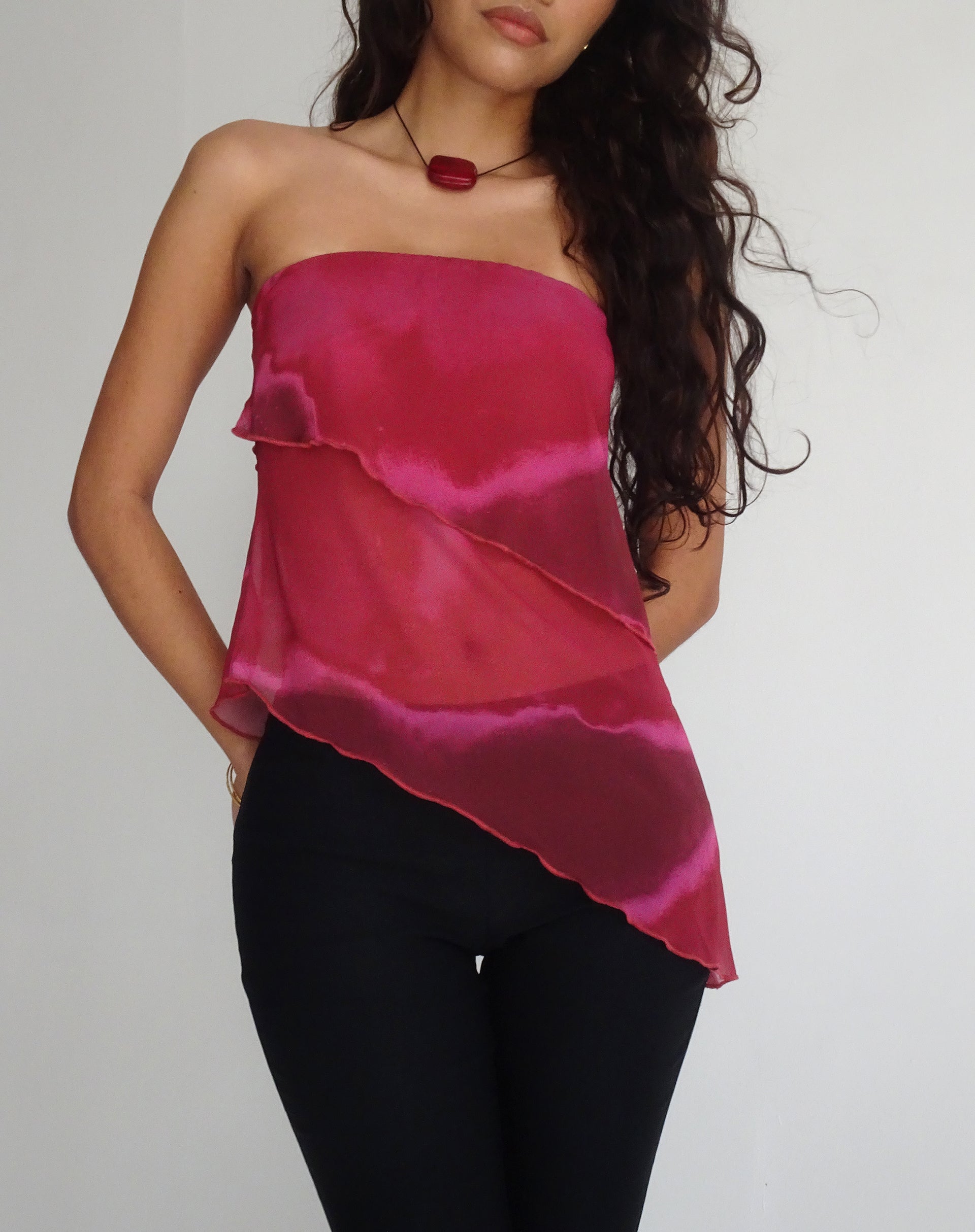 Immagine di Joyce Longline Waterfall Tube Top in Plum Watercolour