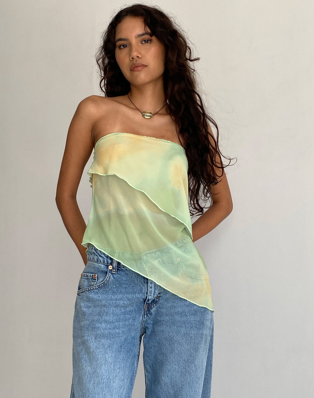 Joyce - Top a tubo a cascata lungo in giallo acquerello