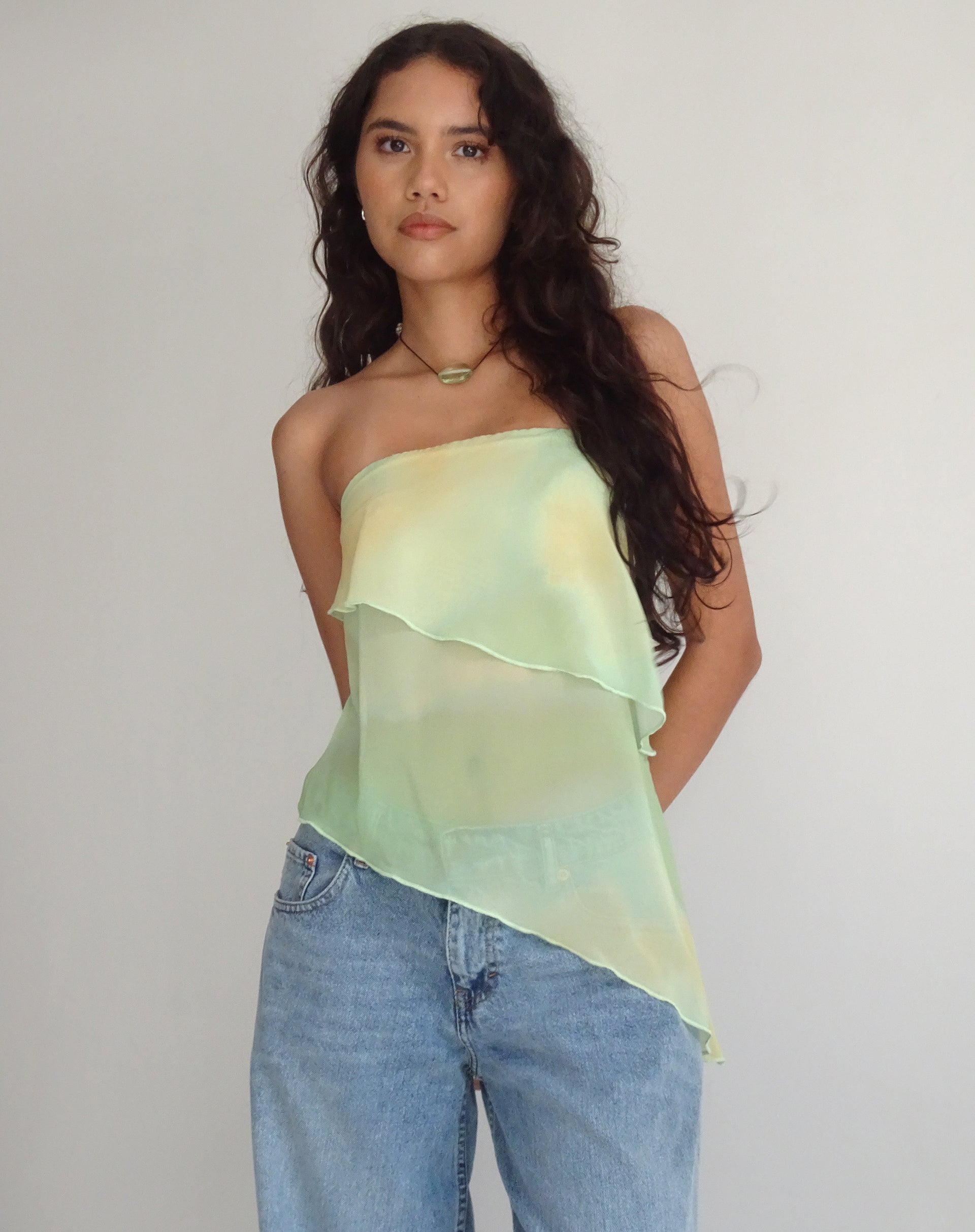 Immagine di Joyce Longline Waterfall Tube Top in giallo Watercolour