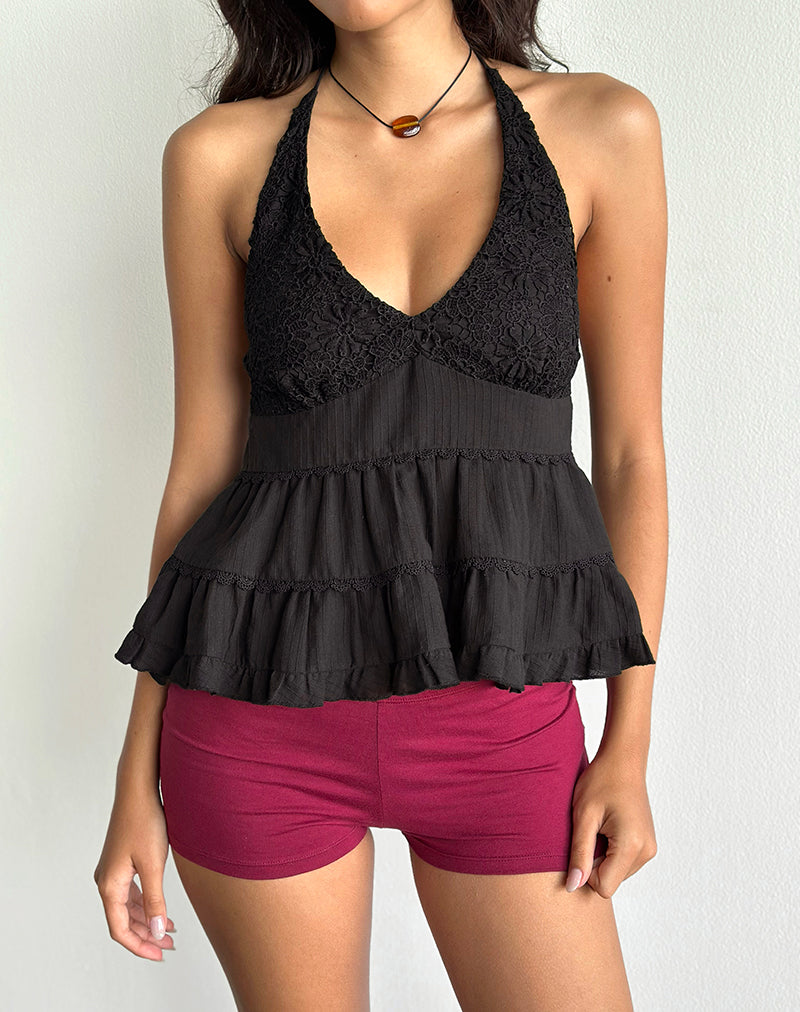 Immagine di Juanita Frill Halter Neck Top in nero
