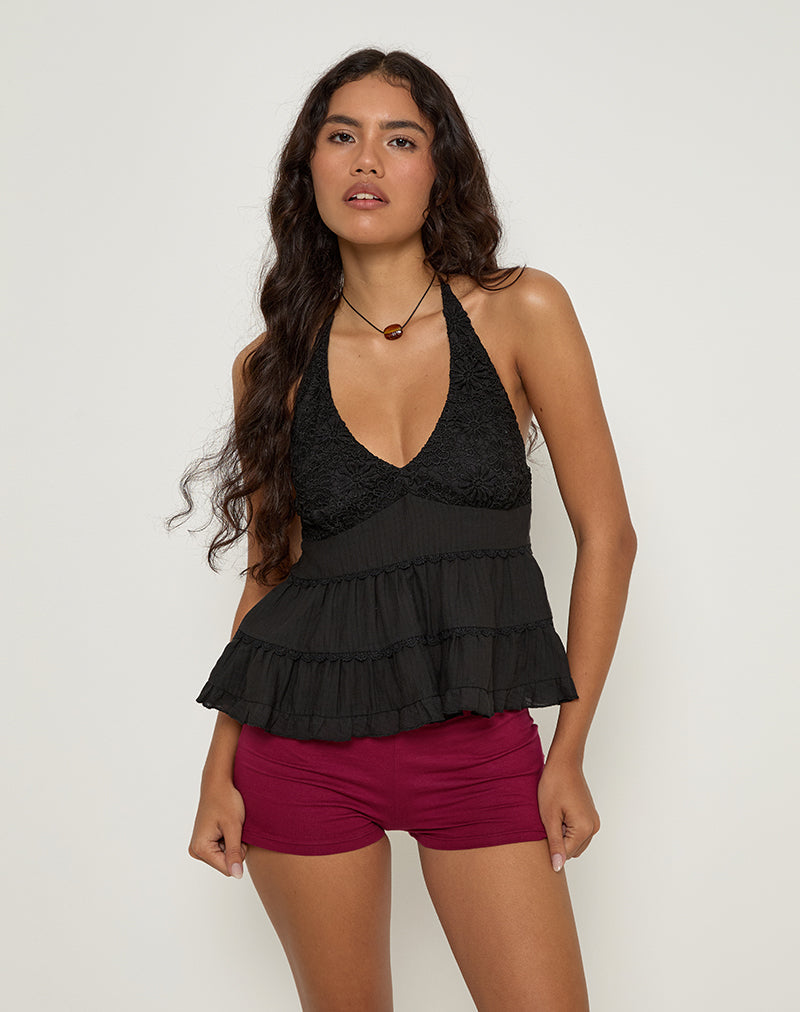 Juanita - Top con collo a balze in nero