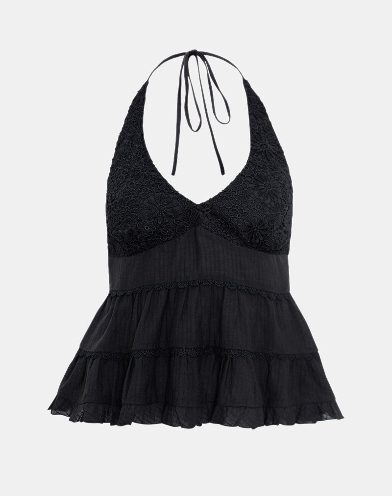 Immagine di Juanita Frill Halter Neck Top in nero