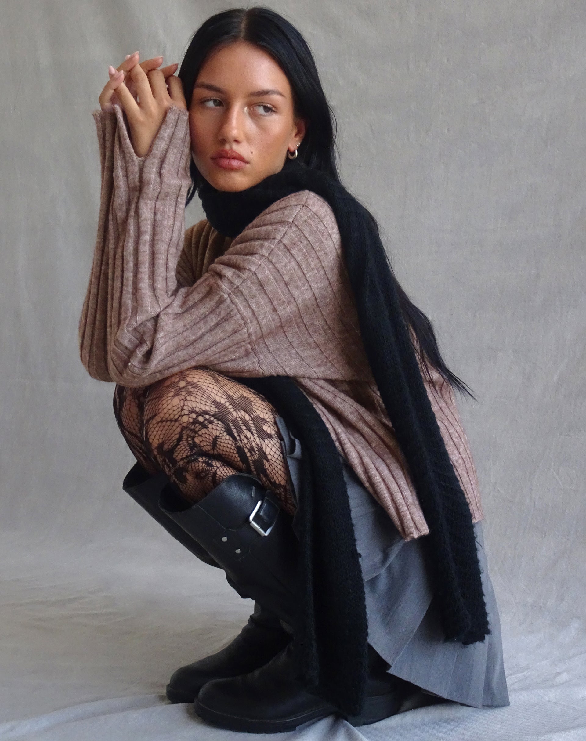 Immagine di Judah - Maglione oversize a costine in Taupe