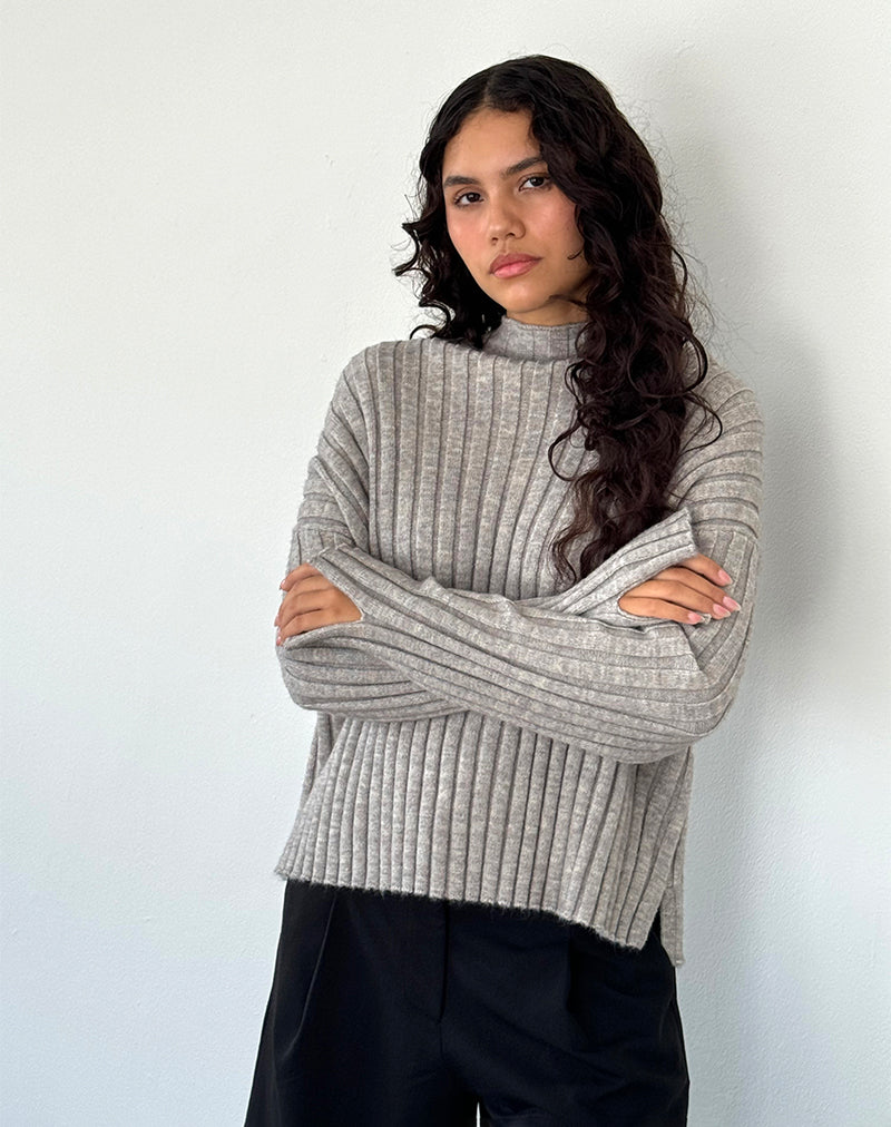 Judah, maglione oversize a coste di colore grigio chiaro