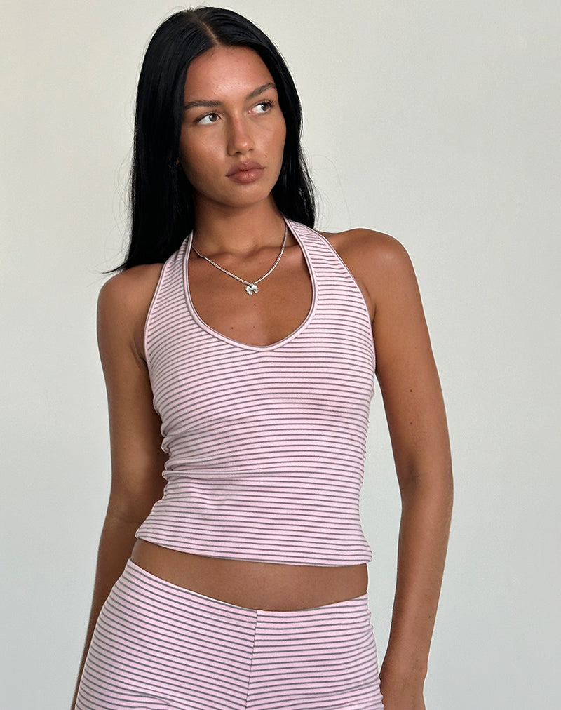 Top Jules a righe in jersey rosa e grigio