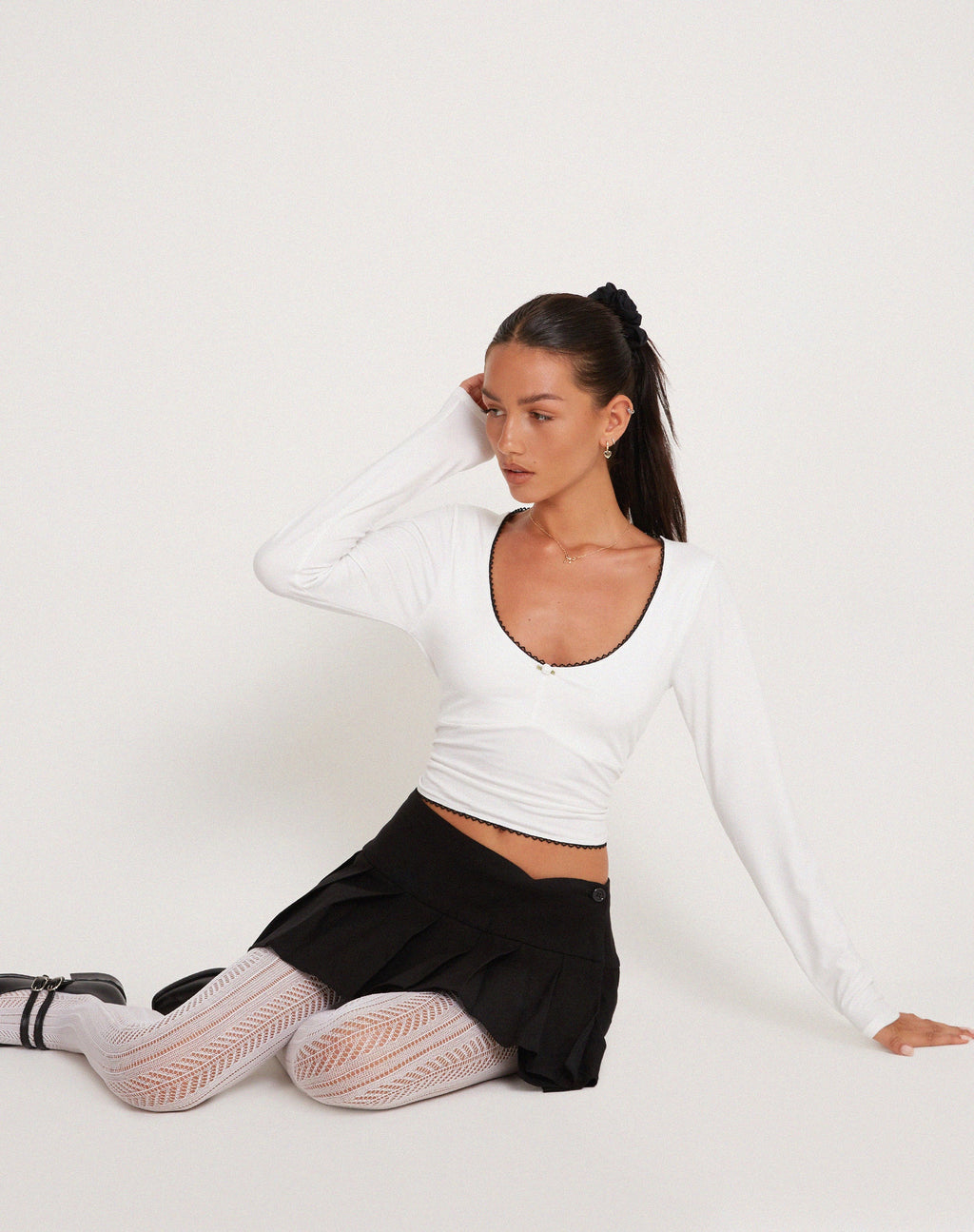 Junie Ballet - Top a maniche lunghe in jersey bianco