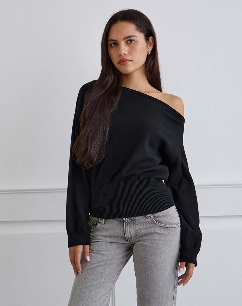 Jalira, maglione asimmetrico a righe nero