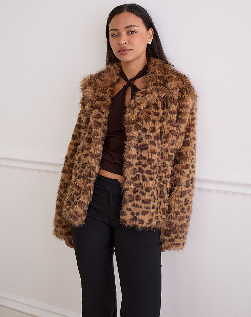 Giacca Joji in pelliccia sintetica color leopardo marrone
