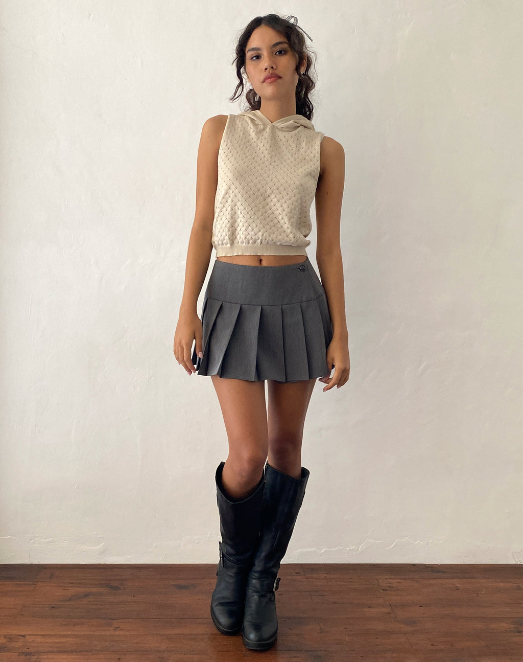 Gilet con cappuccio Kaede in maglia naturale